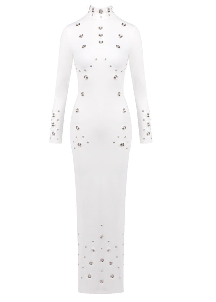 Brythis Long Sleeved Studded Maxi Dress In White
