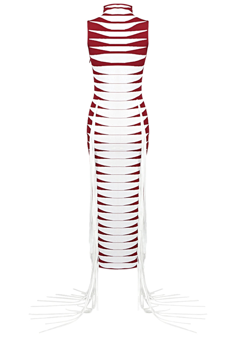 Elyxir Tassel Maxi Dress In White Red