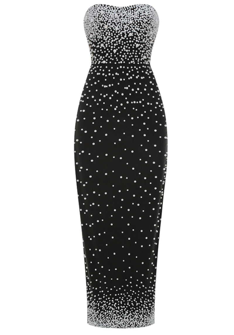 Clytie Strapless Pearl Embellished Maxi Dress In Black