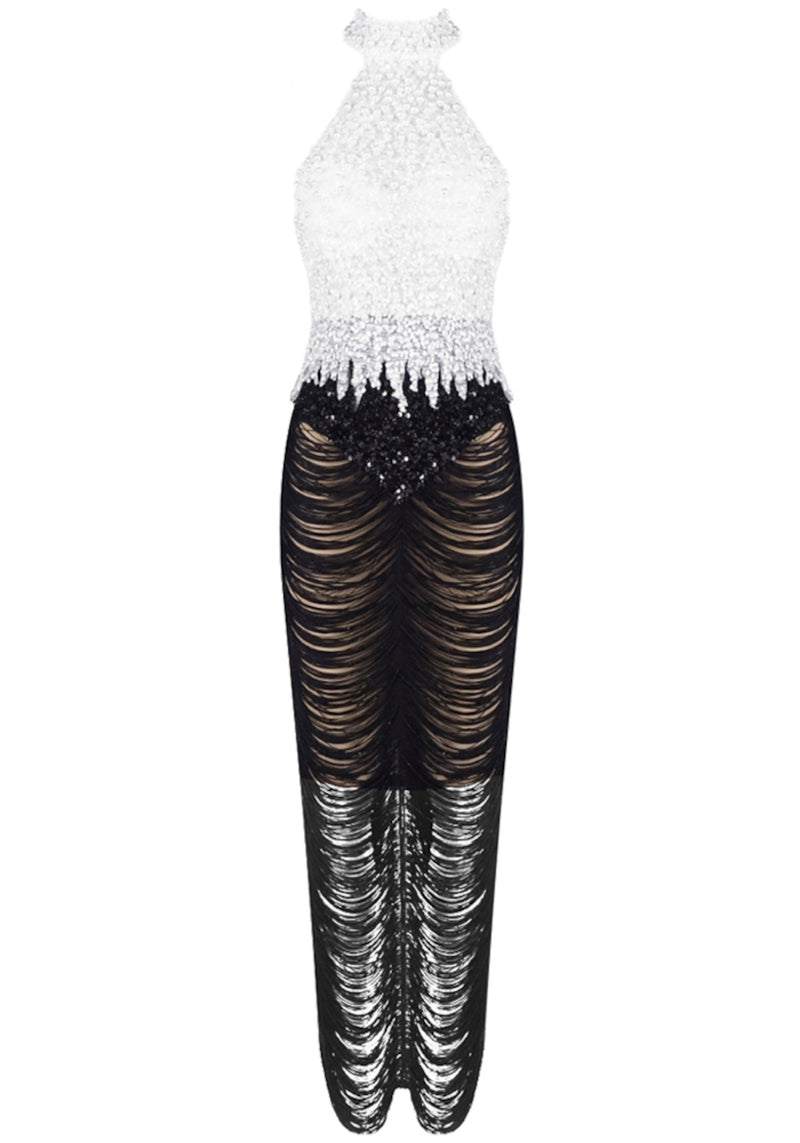 Kourtnie Pearl Sequin Tassel Maxi Dress