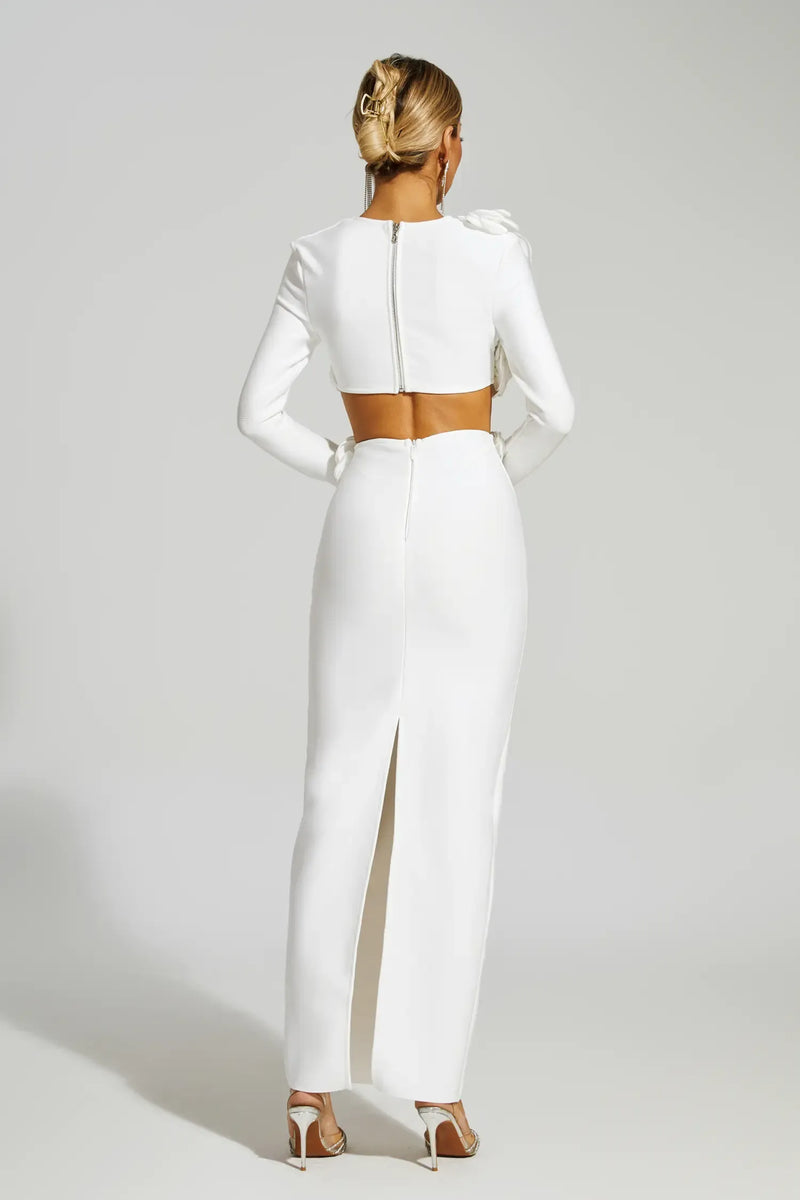 Dellis Flower Bandage Skirt Set In White