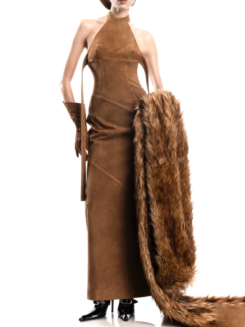 Karter Halter Maxi Dress In Brown