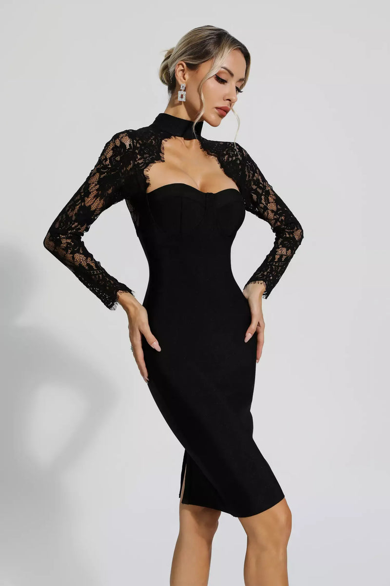 Kawko Lace Sleeve Bandage Dress In Black