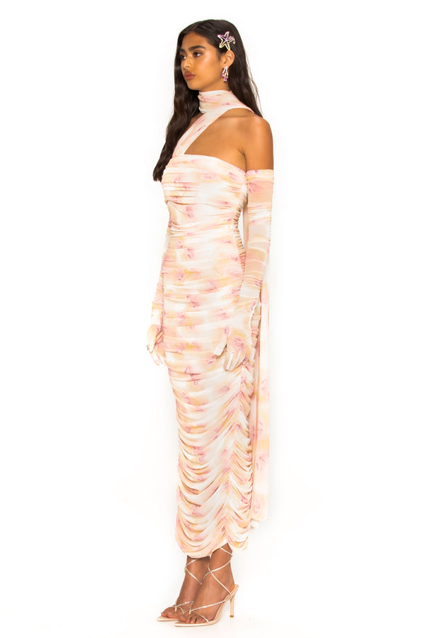 Saoirse Floral Mesh Maxi Dress With Gloves