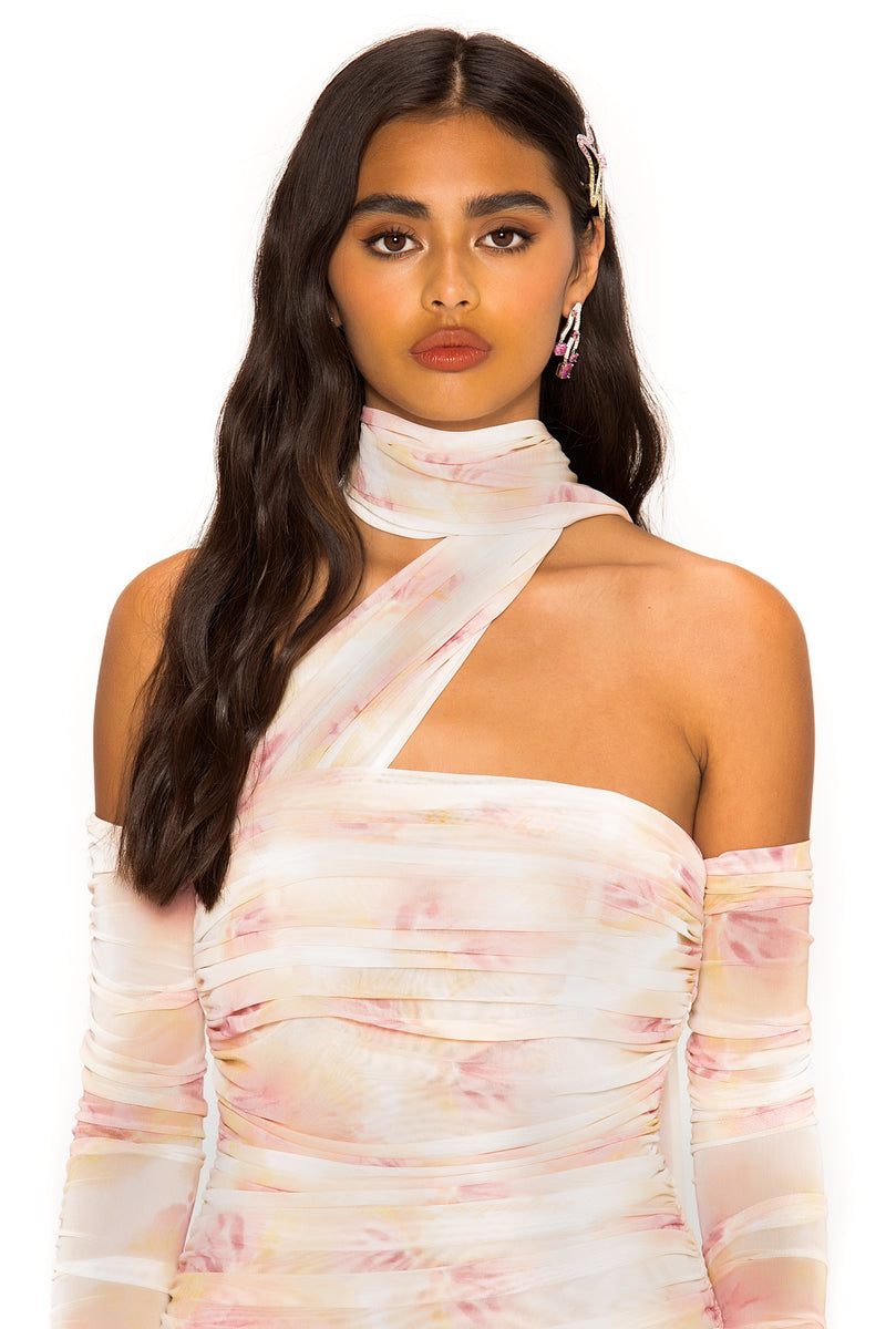 Saoirse Floral Mesh Maxi Dress With Gloves