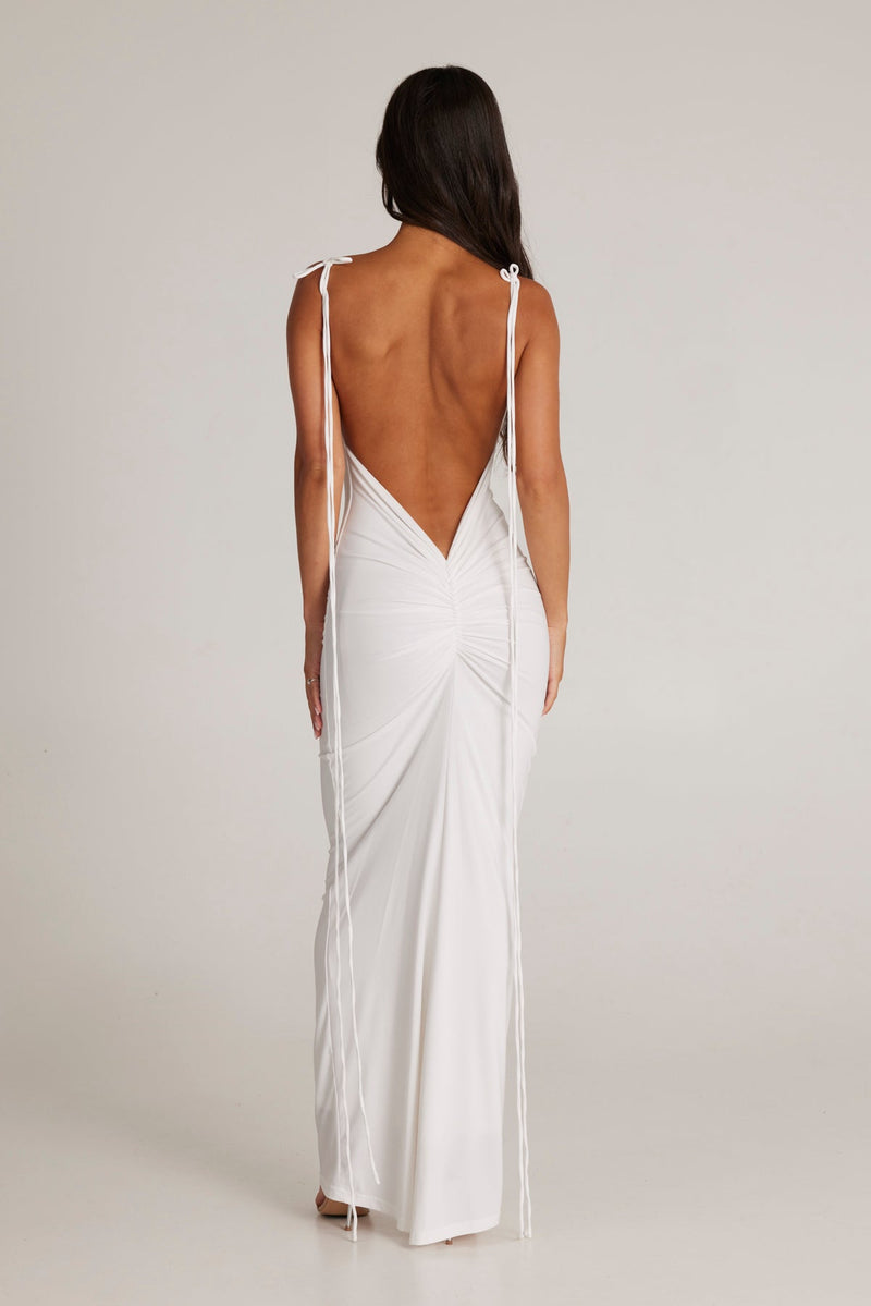 Birtin Backless Halter Maxi Dress In White