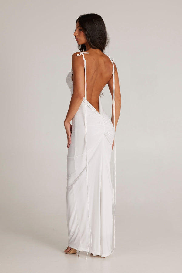 Birtin Backless Halter Maxi Dress In White