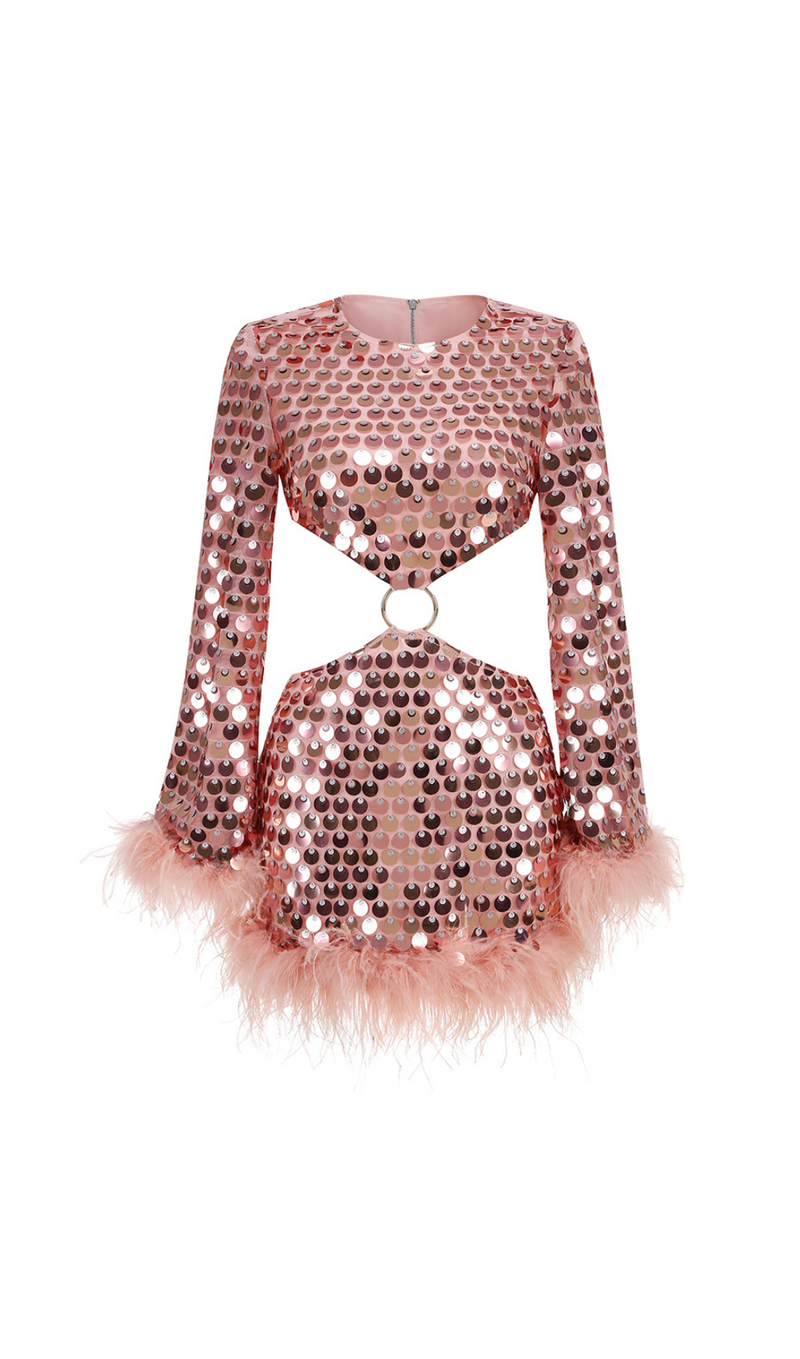 Gunnel Sequinned Feather-Trim Mini Dress