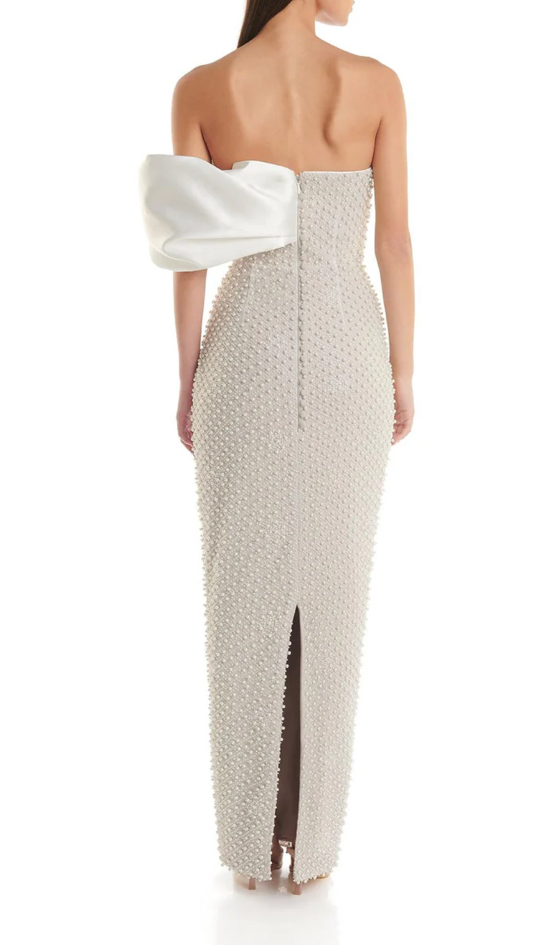 Bridget Pearl Embellished Off-Shoulder Midi Dress