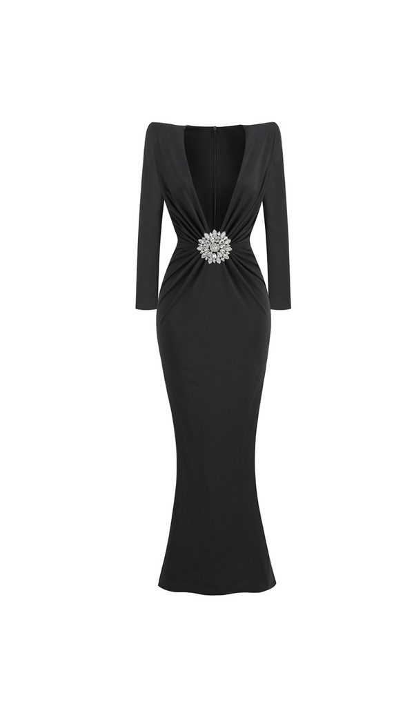 Winnie Floral-Embellished Crêpe Maxi Dress In Black