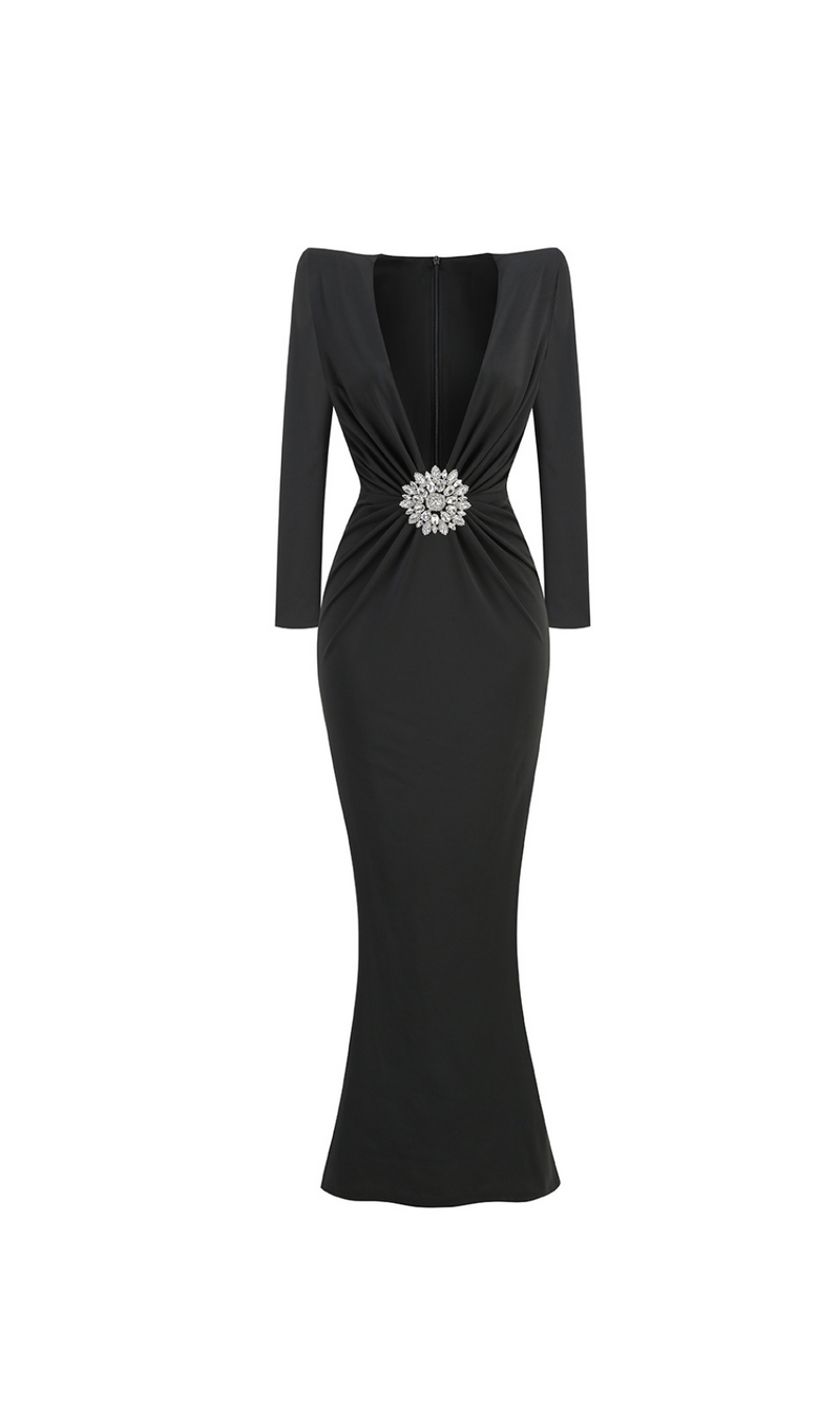 Winnie Floral-Embellished Crêpe Maxi Dress In Black