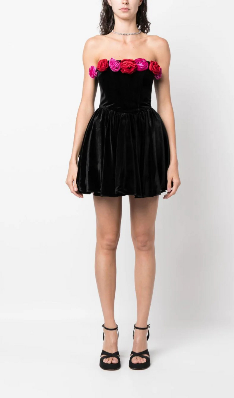 Verity Off-Shoulder Floral-Applique Mini Dress