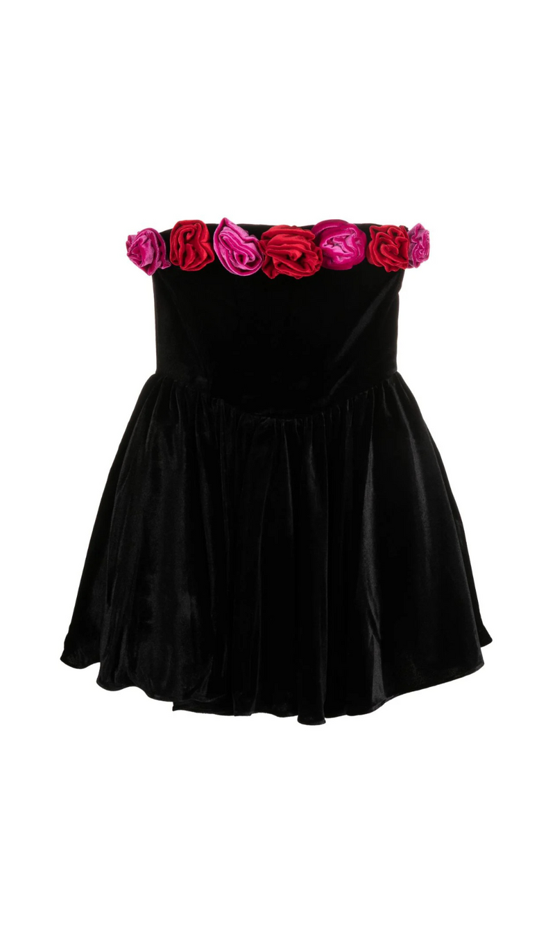 Verity Off-Shoulder Floral-Applique Mini Dress