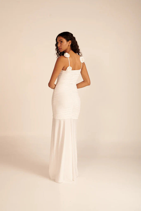 Madge Floral Gathered Maxi Dress In White