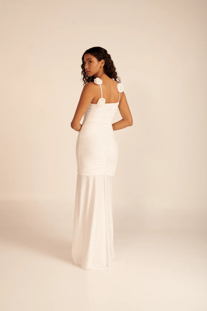 Madge Floral Gathered Maxi Dress In White