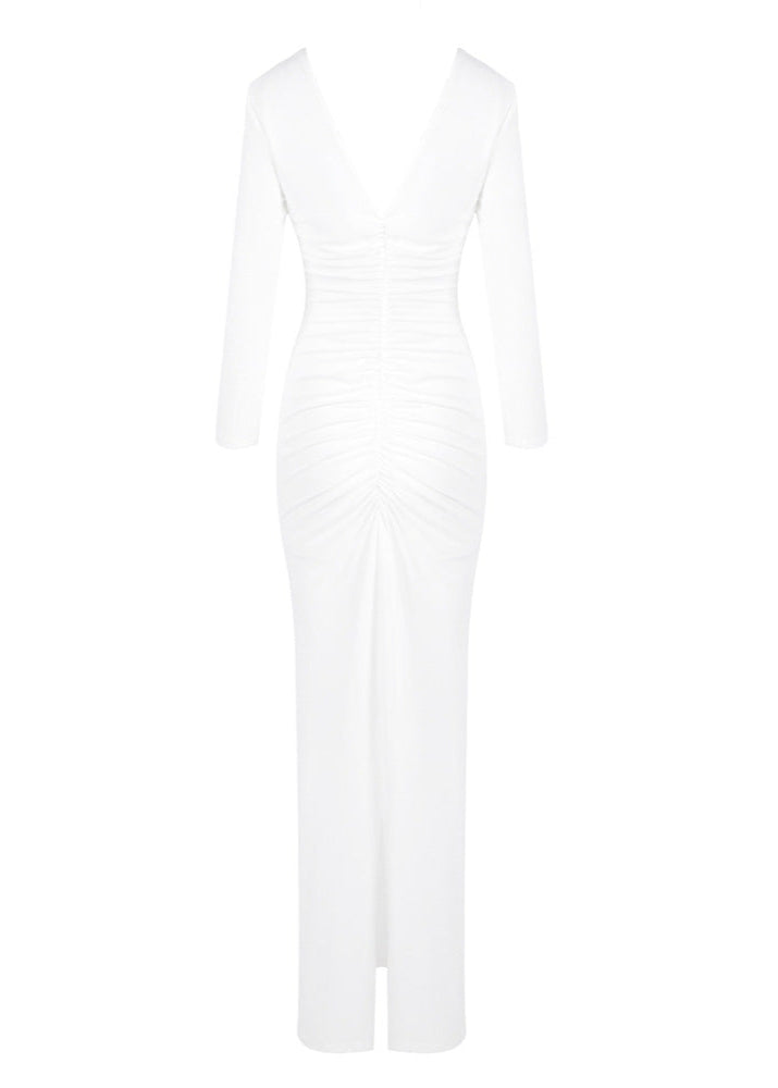 Syvrix V Neck 3D Floral Draped Maxi Dress In White