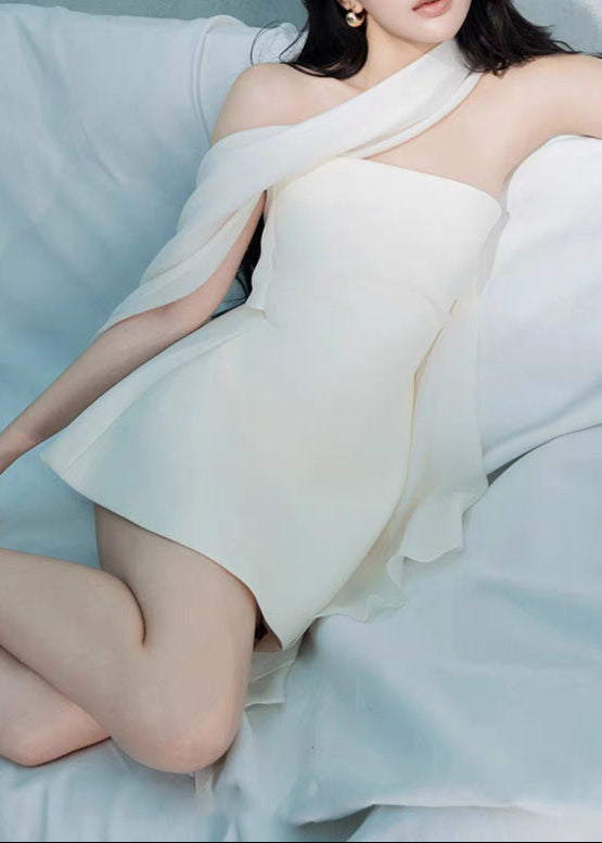 Jyxaris Scarf Strapless Flare Mini Dress In White