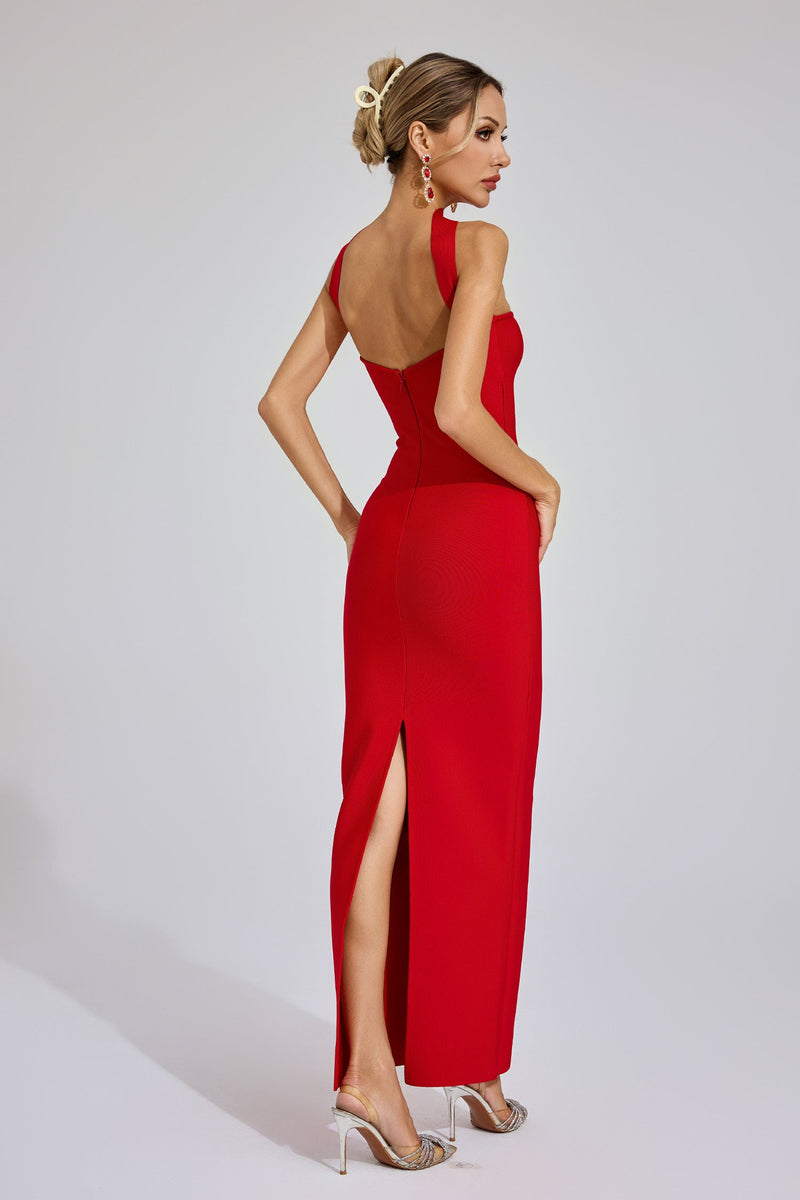 Karen Cutout Halter Backless Maxi Dress In Red