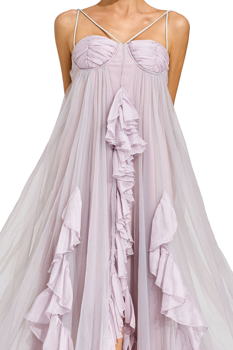 Eryxel Slit Mesh Maxi Dress In Purple