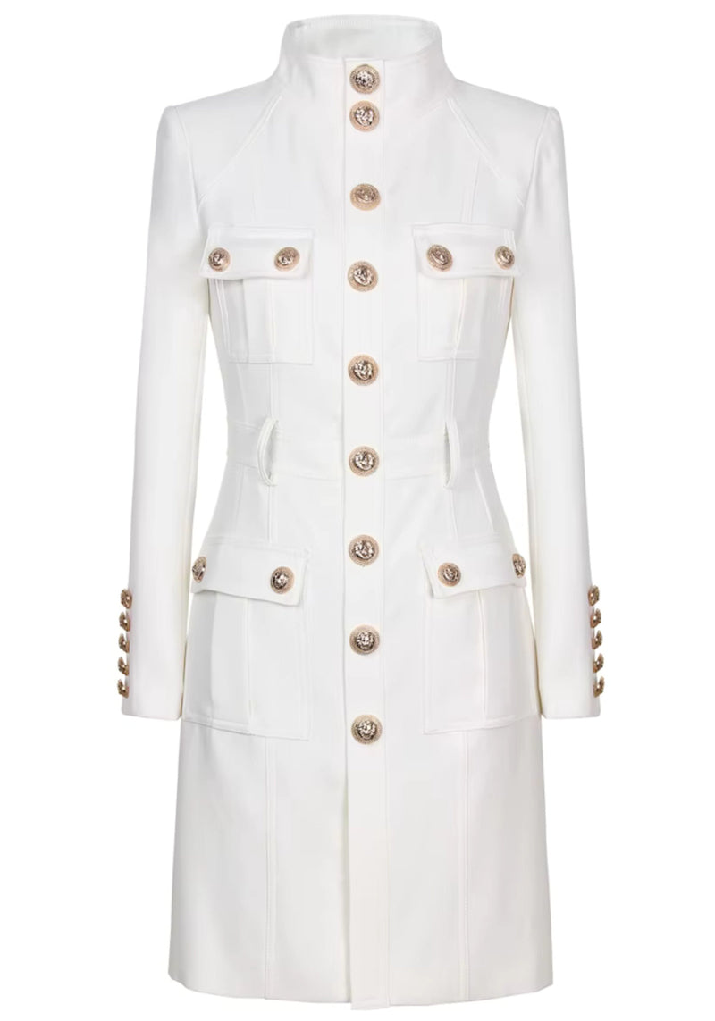 Belva Long Sleeve Button Coat Dress In White