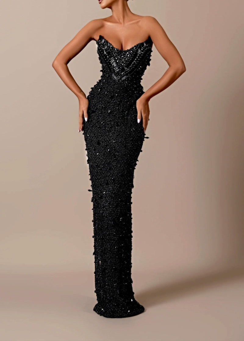Jarmo Strapless Sequin Embellished Maxi Dress In Black