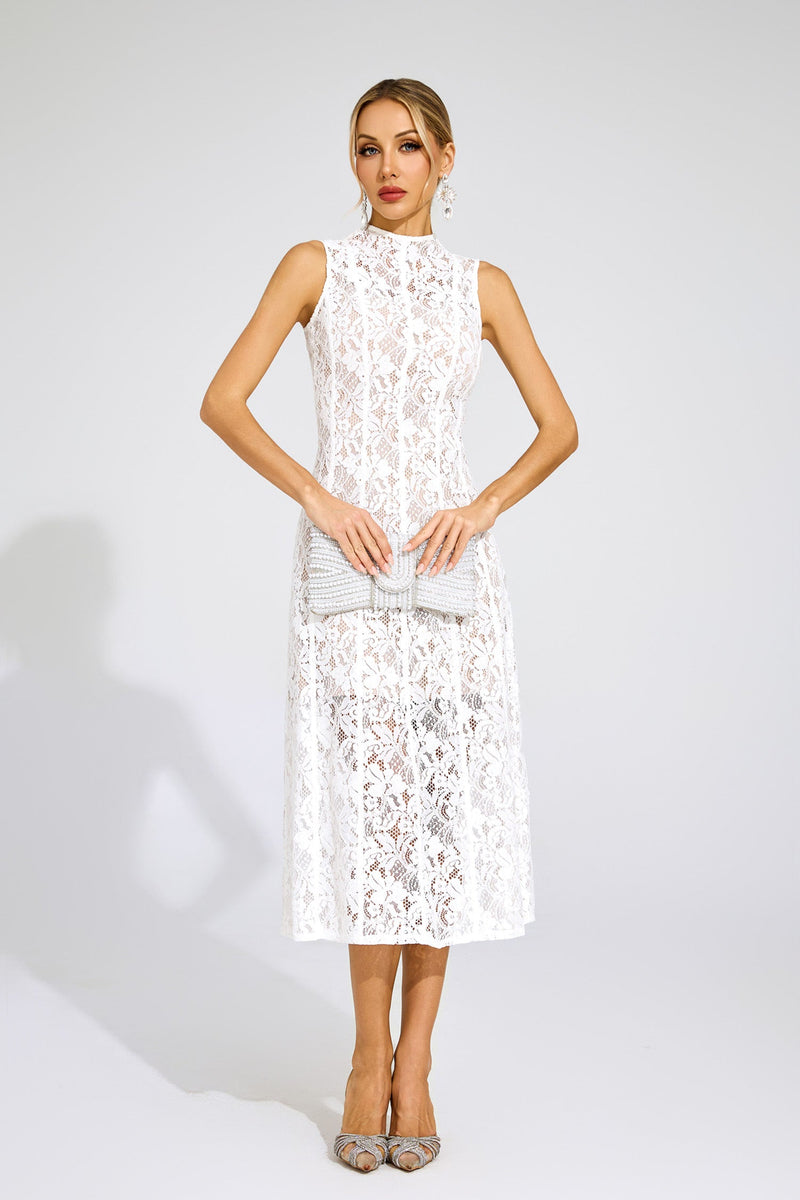 Xanvyre Embroidered Lace Sleeveless Maxi Dress In White