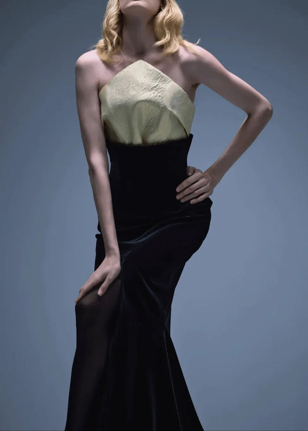 Baelis Strapless Mermaid Maxi Velvet Dress In Black