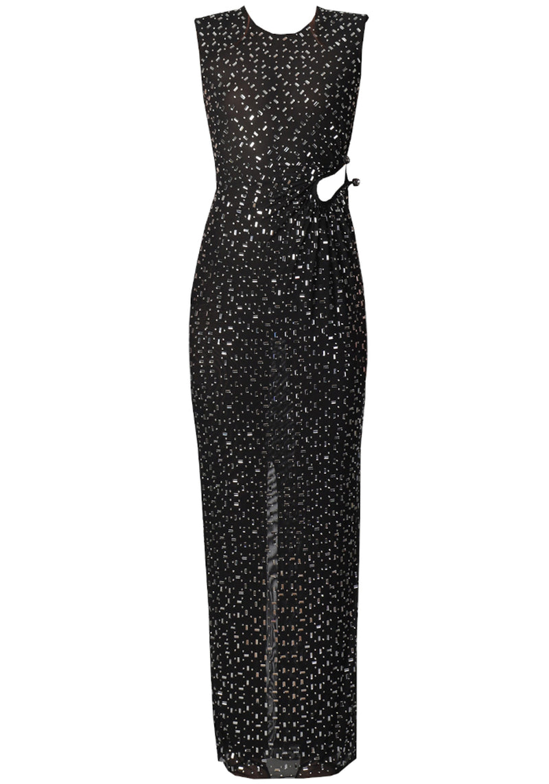 Haxara Crystal Cutout Maxi Dress In Black