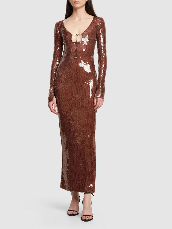 Louisa Brown Sequin Maxi Dress