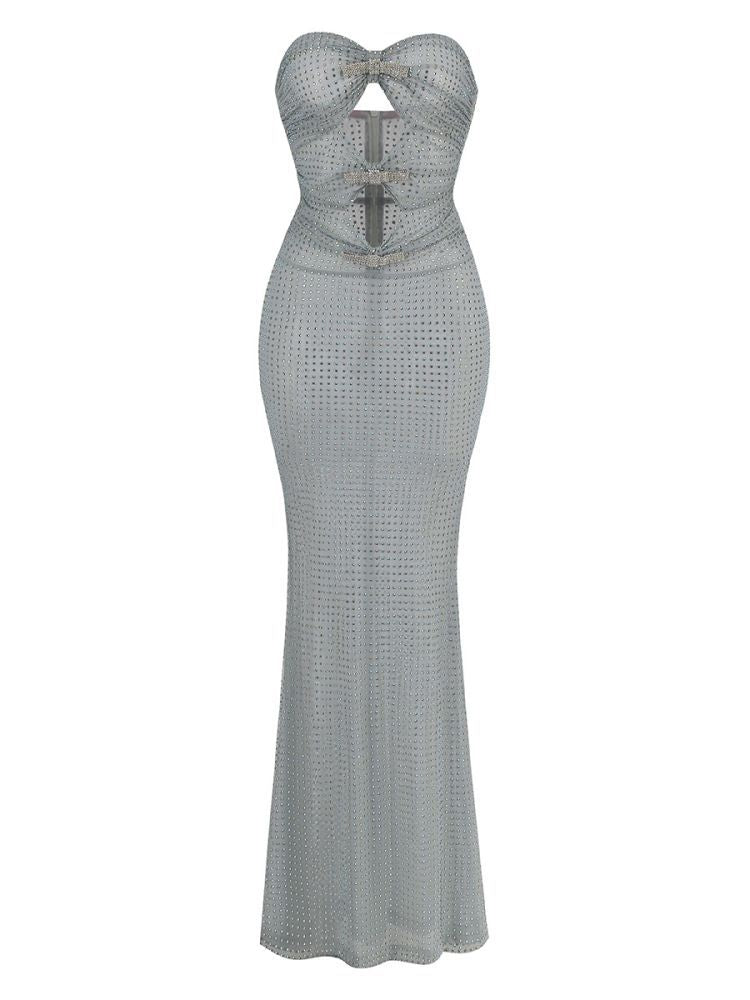 Radek Mint Rhinestone Strapless Maxi Dress