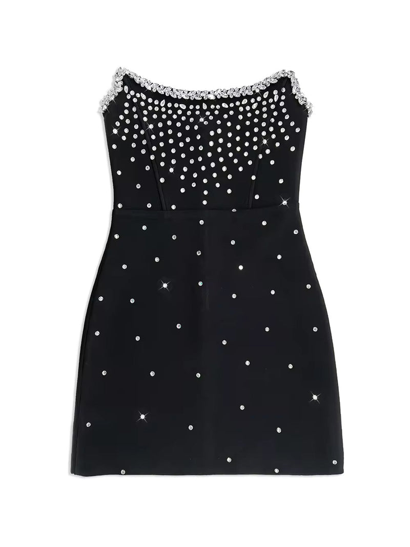 Eairein Diamond Strapless Black Bandage Mini Dress