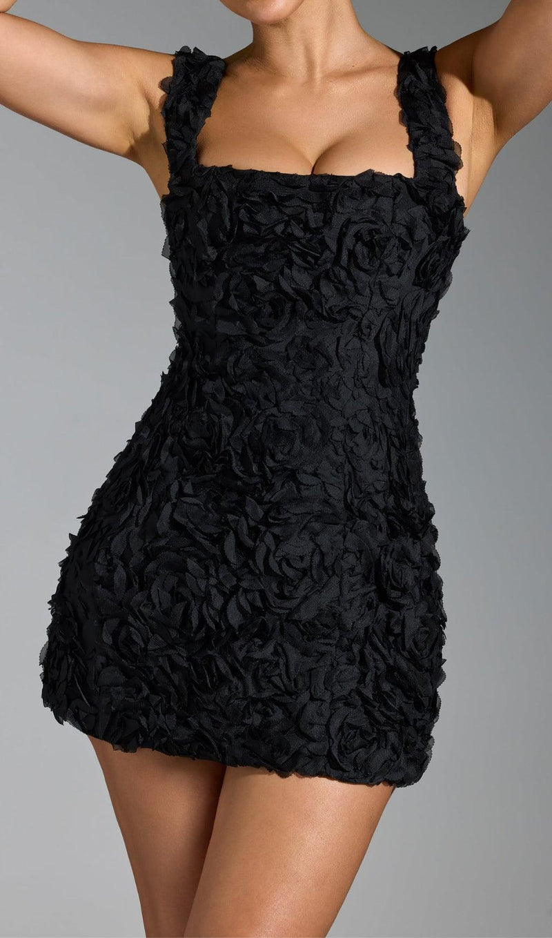 Robina Flower Mini Dress In Black