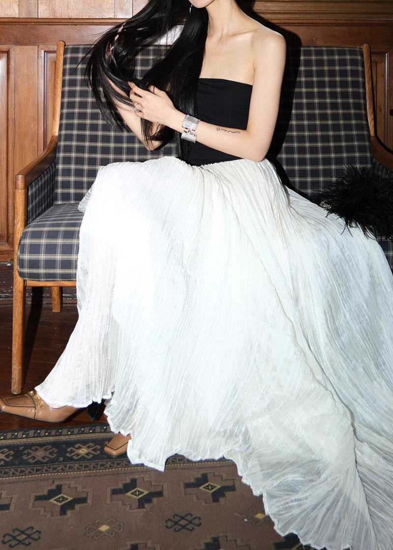 Eirikian Contrast Tube Top Irregular Maxi Dress