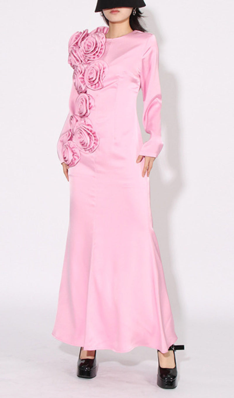 Garina Flower Maxi Dress In Pink