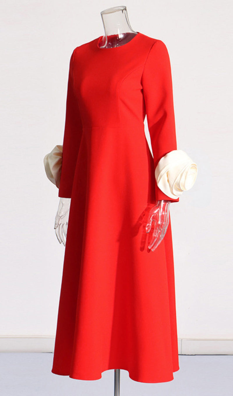 Ogaka Flower Embellished Midi Dress In Red