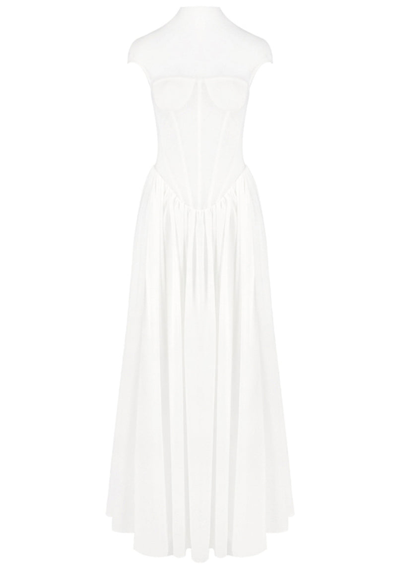 Sarayi Structured Mesh A Line Maxi Dress In White