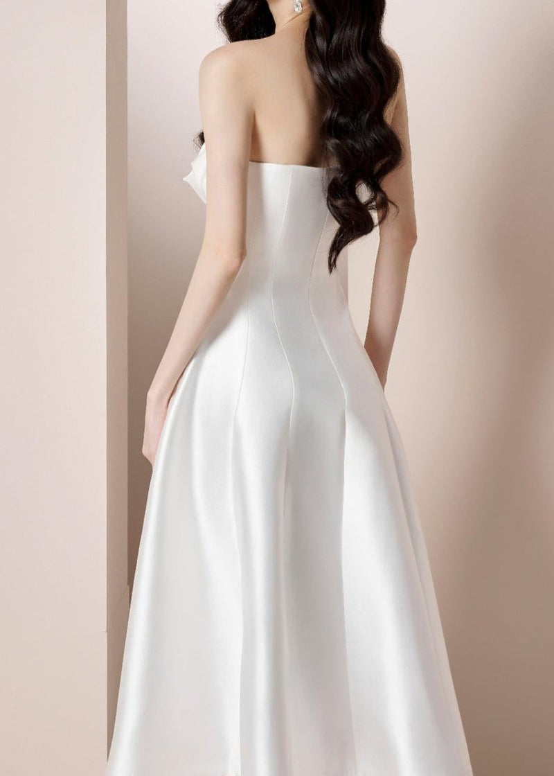 Valphyx Flower Satin Strapless Midi Dress In White