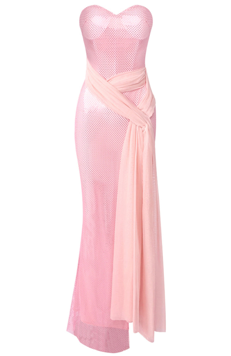 Ozyne Strapless Sparkly Maxi Dress In Pink