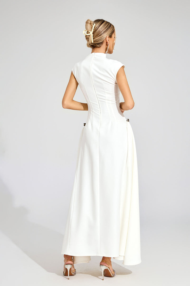 Quintus Sleeveless Irregular Hem Maxi Dress In White