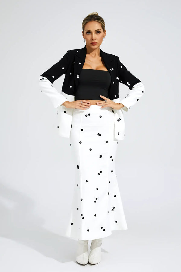 Daryle Polka Dot Sequins Blazer Set In White
