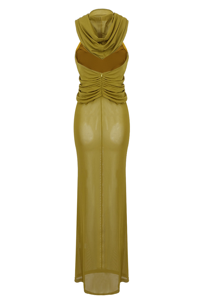 Kareem Hooded Mesh Backless Maxi Dress