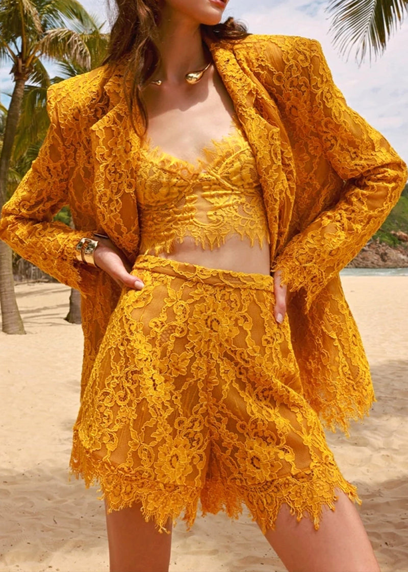 Reegan Lace Three Piece Set In Amber Yellow