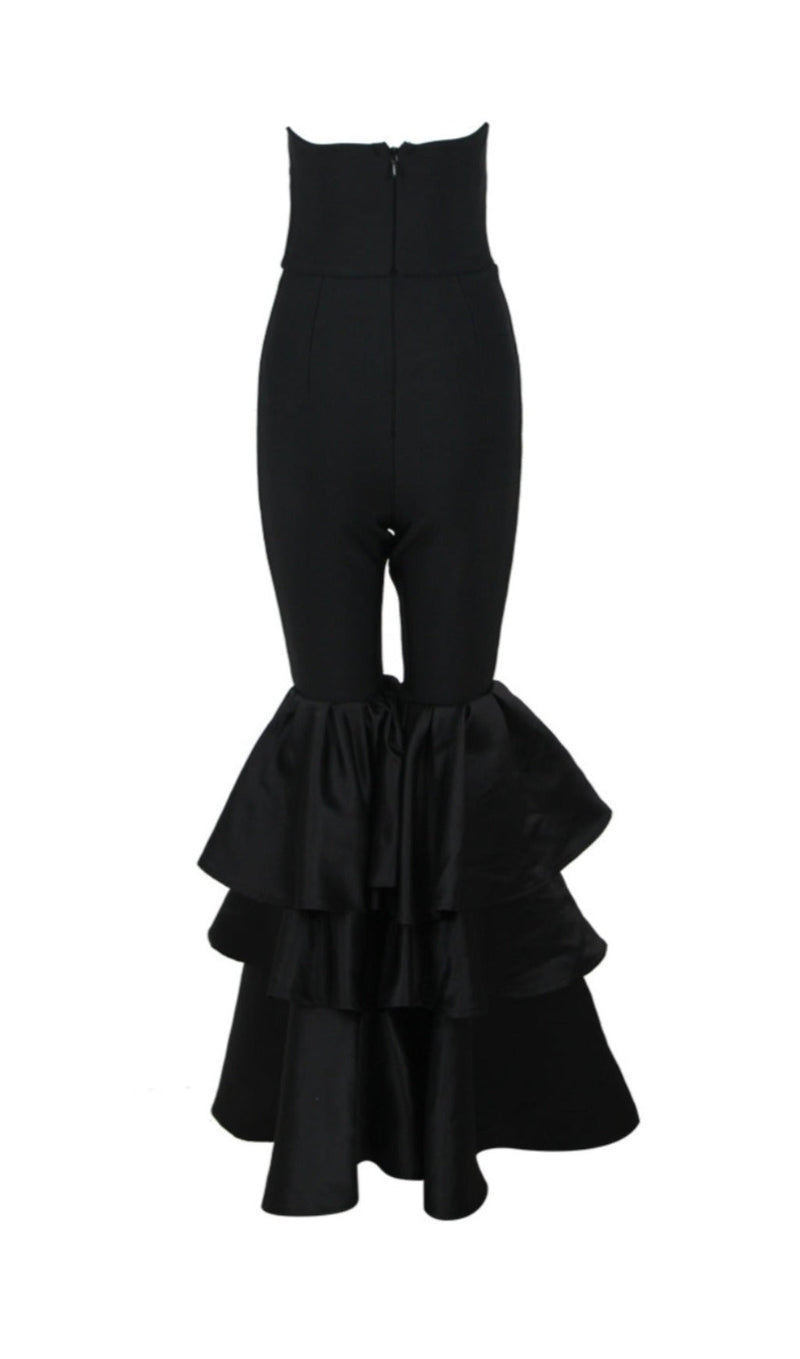 Orelia Strapless Jumpsuit With Tiered Ruffle Hem In Black