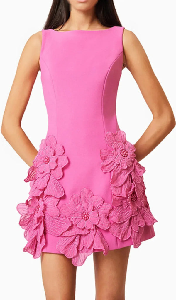 Caelzor Flower Embellished Mini Dress In Pink