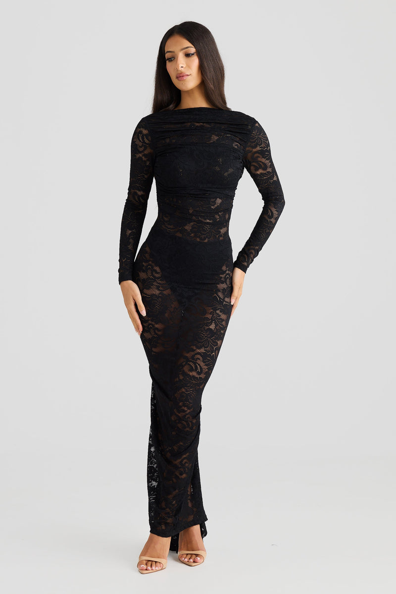Timeo Lace Maxi Dress In Black