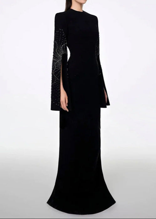 Zenitha Slit-Sleeve Bodycon Maxi Dress In Black