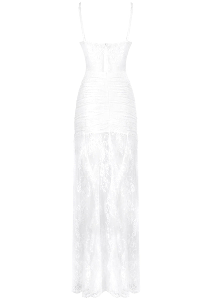Jexara Lace Ruched Corset Maxi Dress In White