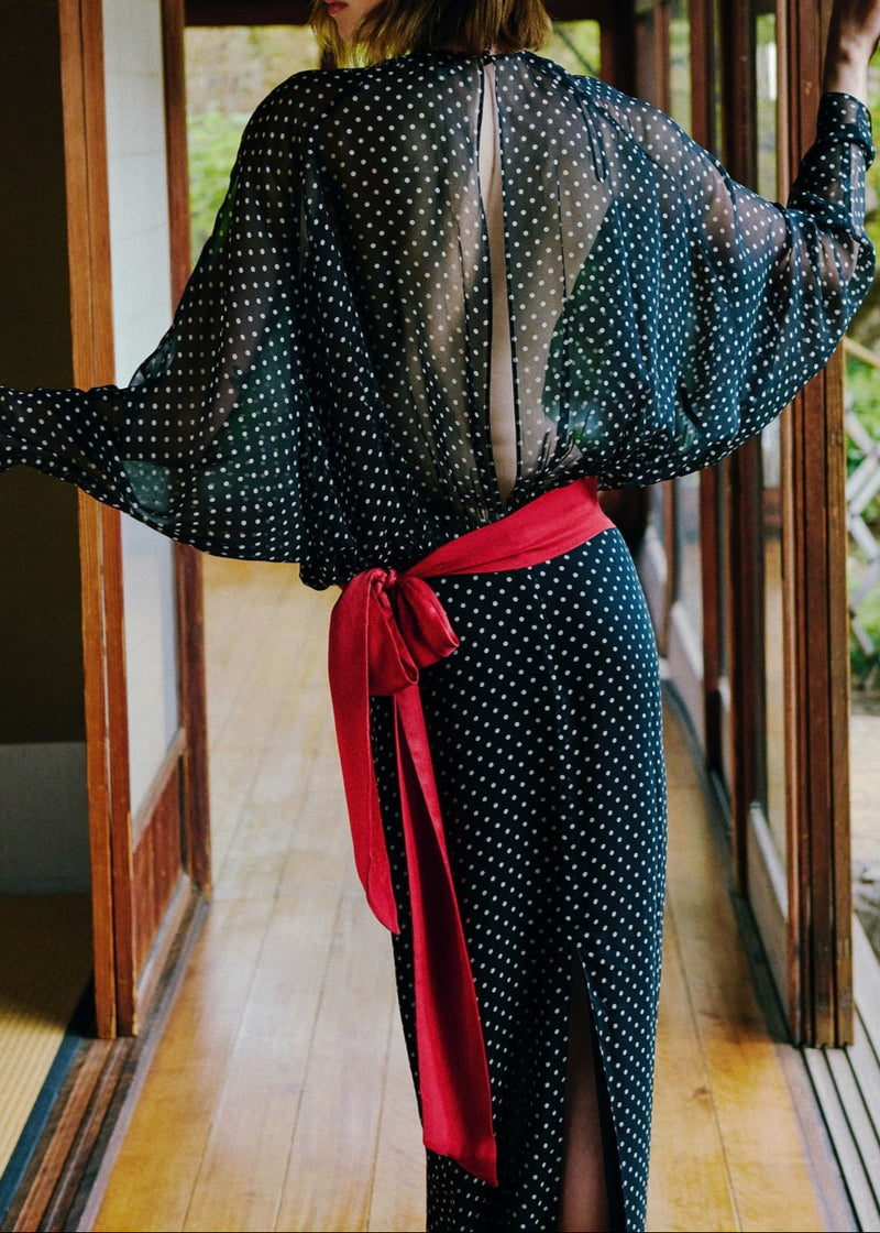 Raelira Long Sleeve Polka Dot Maxi Dress In Black