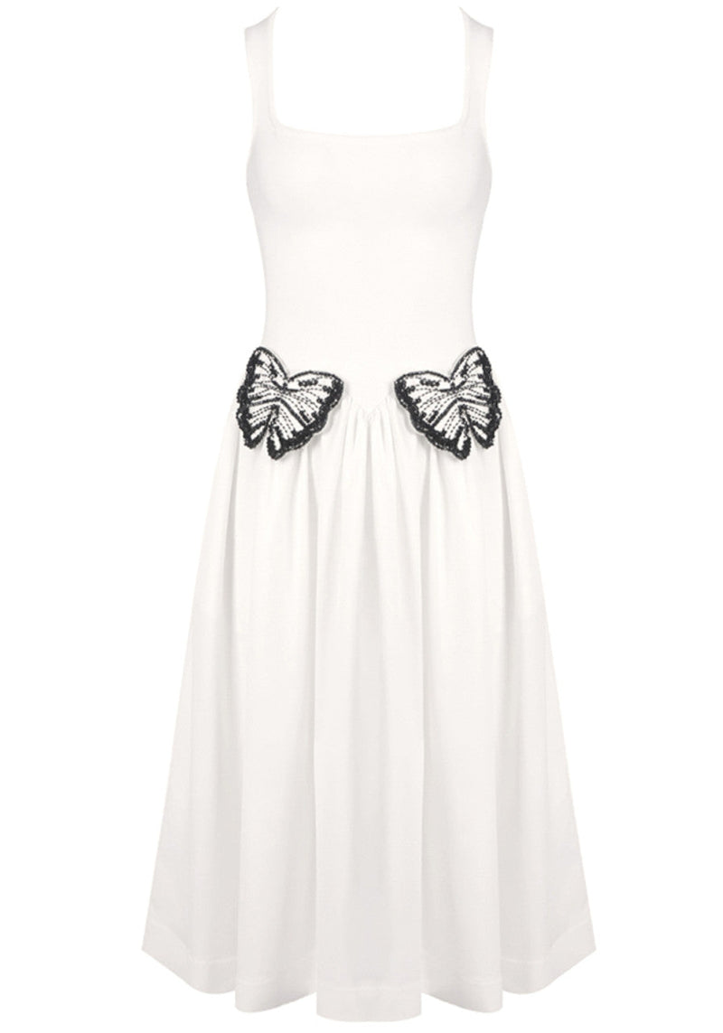 Uaelyvira Butterfly Detail A Line Midi Dress In White