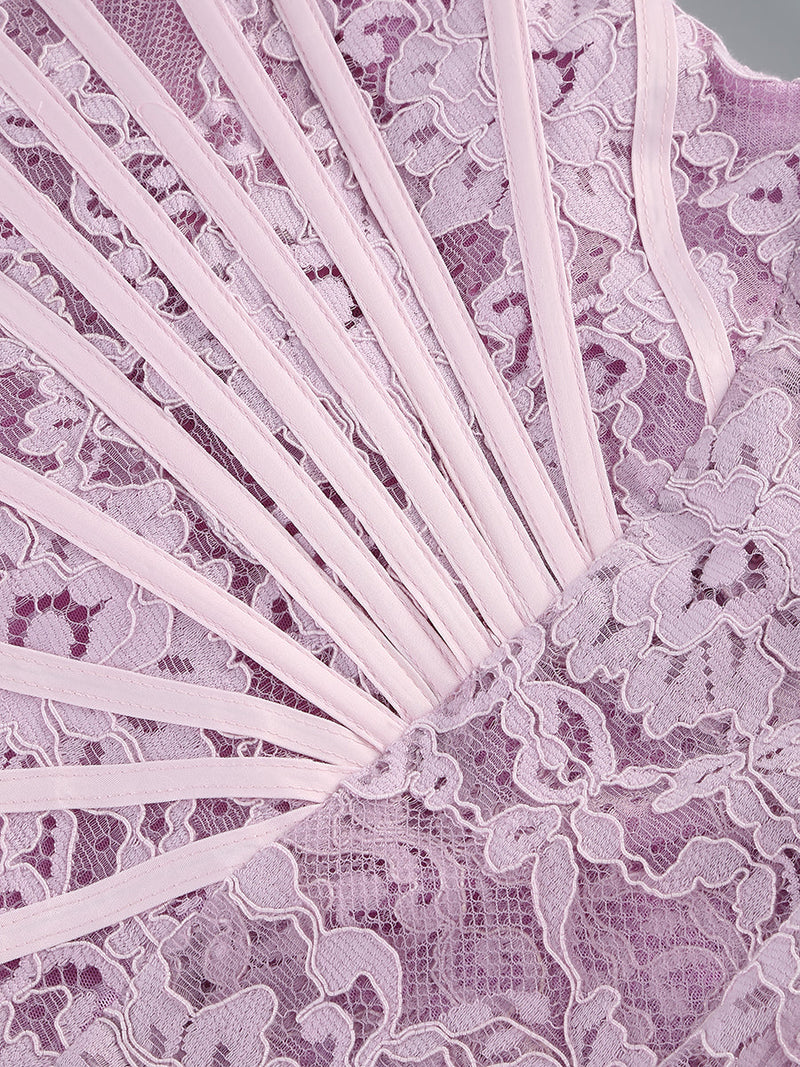 Kellie Strapless Lace Appliques Mini Dress In Light Purple